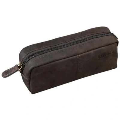 Afbeelding van STILORD &#039;Spencer&#039; Schooletui, leer, make uptas, etui voor potloden, echt vintage, bruin, donker, M, modern, Donkerbruin, Modern