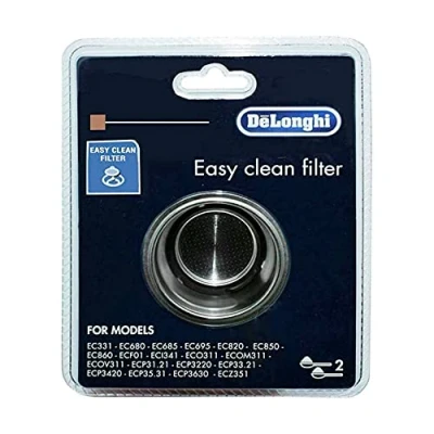 Afbeelding van DeLonghi 7313288199 Easy Clean koffiefilter compatibel met EC680, EC685, EC860 en ECP koffiezetapparaat, roestvrij staal, 2 kopjes inhoud
