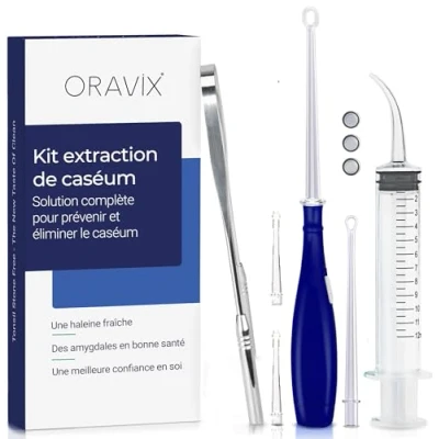 Afbeelding van Oravix Amandelstenen Verwijder Kit LED Tool Met 3 Mondstukken Gebogen Spuit &amp; Koperen Tongschraper