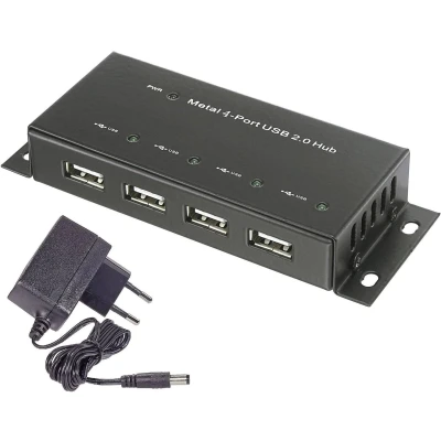 Afbeelding van Renkforce RF 4830984 USB 2.0 hub 4 poorten Met metalen behuizing, Voor wandmontage Zwart