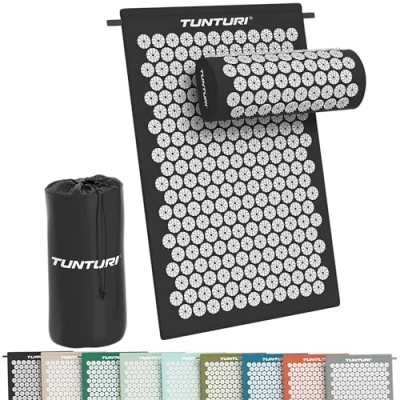 Afbeelding van Tunturi Spijkermat met kussen Acupressuur Meditatie Mat Acupunctuur Set Massage en Ontspanning 68x42x2 cm Zwart