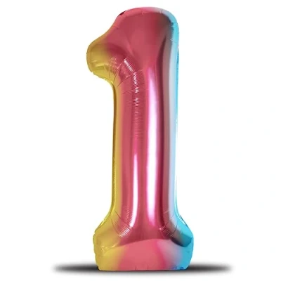Afbeelding van envami® Verjaardagsballon, regenboog, XXL, reusachtige folieballon, 101 cm, cijferballon, zweeft met helium, verjaardagsdecoratie (cijfer 1)