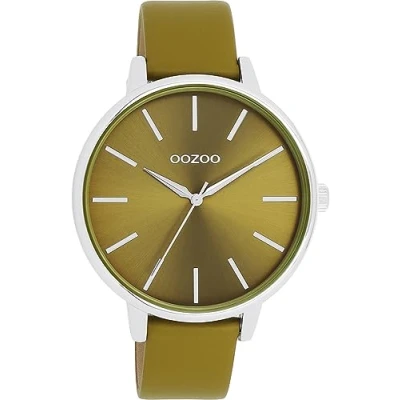 Afbeelding van OOZOO Timepieces Zilverkleurige horloge met olijf groene leren band C11298