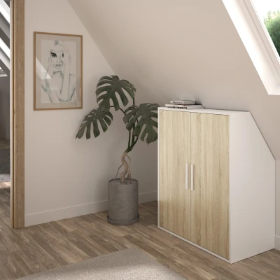 Afbeelding van Kast voor onder een hellend dak 2 deuren Wit en naturel ADEZIO L 91.3 cm x H 110 D 50