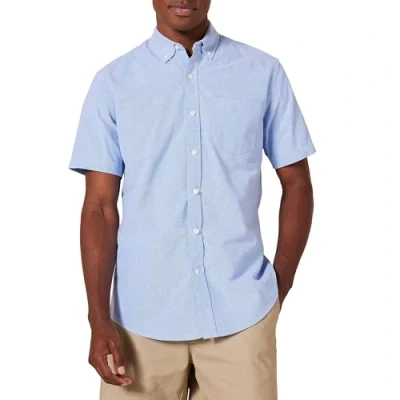 Image de Amazon Essentials Chemise Oxford à manches courtes et poche pour homme, coupe classique, bleu, taille S