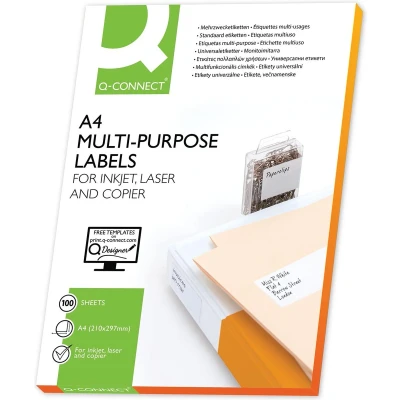 Afbeelding van Q CONNECT etiketten, wit, rechte hoeken, 63,5 x 33,9 mm, 100 vel, 24 etiketten per vel