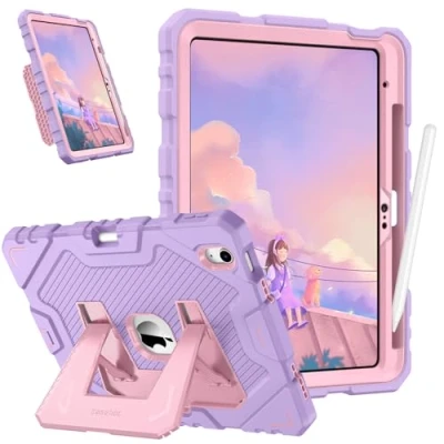 Afbeelding van Fintie iPad 10e generatie 10,9 inch (model 2022), robuuste en schokbestendige volledige beschermhoes met geïntegreerde kinderstandaard, paars