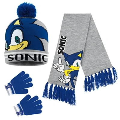 Afbeelding van Sonic The Hedgehog Set muts, sjaal en handschoenen voor kinderen, blauw/grijs, 3 stuks