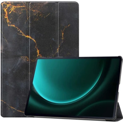 Afbeelding van iMoshion Tablet Hoes Geschikt voor Samsung Galaxy Tab S9 FE Plus / Design Trifold Bookcase Zwart /Black Marble