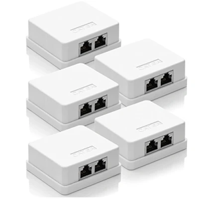 Afbeelding van deleyCON 5 x CAT6a netwerkaansluiting 2 RJ45 FTP afgeschermde wandmontage Ethernet 10 Gbit LAN installatiekabel Wit