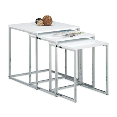 Afbeelding van Relaxdays bijzettafel set van 3 mimiset modern salontafel hout, metaal wit