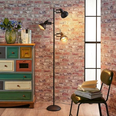 Afbeelding van Lindby vloerlamp 3 lichts metaal H: 170 cm E14 zwart, goud