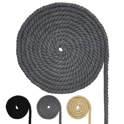Afbeelding van Katoenen koord voor macramé, verschillende maten, knutselen, geschenken, grijs, 10 mm (10 m)