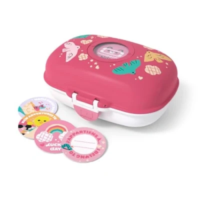 Afbeelding van monbento MB Gram roze Birds lunchbox voor kinderen, BPA vrij, ideaal school, picknick, vakantie meisjes met schattig vogelmotief personaliseerbaar en robuust