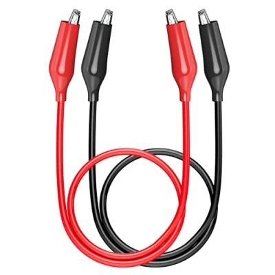 Afbeelding van Cleqee Set van 2 dubbele krokodillenklemmen voor geïsoleerde elektrische test en testkabel (0,5 meter/rood zwart)