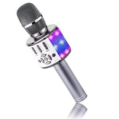 Afbeelding van BONAOK Stemverandering Microfoon Voice,Microfoon voor Kinderen, Karaoke Bluetooth, Led Microfoon,Thuis Apparaat, Compatibel met iOS Android Bluetooth Apparaten (Ruimtegrijs)