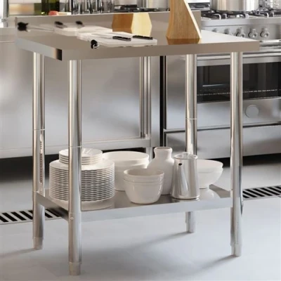 Image de vidaXL Table de travail cuisine avec dosseret 82,5x55x93 cm inox
