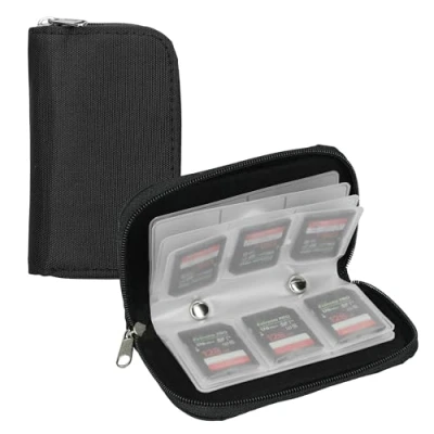 Afbeelding van kwmobile Micro SD kaart hoesje geschikt voor / SDHC case Flip cover met stickers Max. 22x geheugenkaart Beschermhoesje rits In zwart