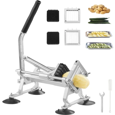 Afbeelding van VEVOR Commerciële Groentesnijder,1/4 + 3/8 1/2 Inch Gekarteld Lemmet,Mes Materiaal 420j1 RVS, 4 Zuignapvoeten en 1 borstel,Messen Overige Onderdelen Zijn Afneembaar,Voor Tomaten, Uien, Aardappelen