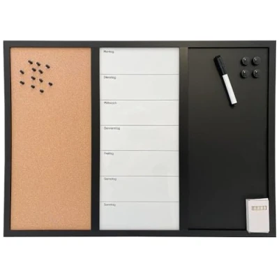 Afbeelding van DisplayLager 3 in 1 combi bord voor weekplanning, kurk en krijtbord, met marker, 4 magneten, 12 pinnen, 5 krijt (Duits, 50 x 70 cm)