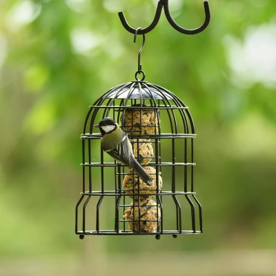 Afbeelding van Wildbird Vetbolhouder Milaan Met Beschermkooi Voersilo 22x26 cm Zwart