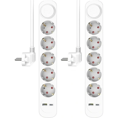 Afbeelding van ELRO ES305 Stekkerdoos 7 voudig met 1,5m snoer en schakelaar 5x stopcontact + USB C Kinder