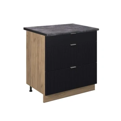 Afbeelding van Vicco Keukenonderkast Fame Line, Zwart gestreept/Krachtige eik goud, 80 cm met 3 laden, WB Antraciet