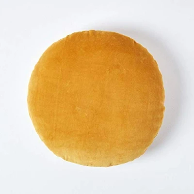 Afbeelding van Homescapes fluwelen kussen, 40 cm rond, mosterdgeel