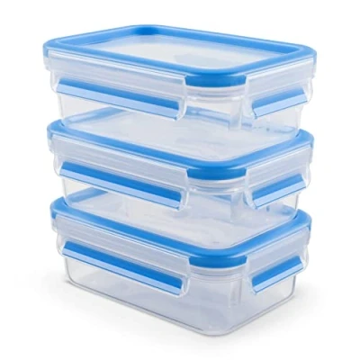 Afbeelding van Emsa Clip &amp; Close N10312 Set van 3 stapelbare en magnetronbestendige vershouddozen / 40 tot +100 C kunststof 100% dicht versafdichting vaatwasmachinebestendig transparant blauw