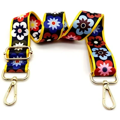 Afbeelding van Verstelbare schouderriem, kleurrijke bloemen, verwisselbare tasbanden, breed met gouden karabijnhaak, 80 130 cm, schouderriem voor dames, moderne handtas, 3,8 03