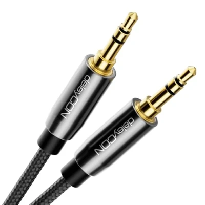 Afbeelding van deleyCON 2 m jackkabel met mantel van nylon, stereo audio, AUX 3,5 mm jackstekker jackstekker, verguld zwart