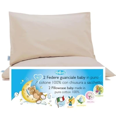 Afbeelding van 4BABIES Kussensloop 50 x 30 cm voor kinderen Set van 2 kussenslopen babybed en bed 100% puur katoen Made in Italy Envelop sluiting Oeko Tex gecertificeerd Beddengoed