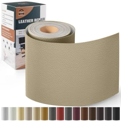 Afbeelding van lederen patch, zelfklevend, 10 x 160 cm, reparatieset voor zetels, autostoelen, bootstoelen, stoelen, kaki