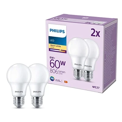 Afbeelding van Philips LED lamp E27 8W 806lm 2.700K mat per 2