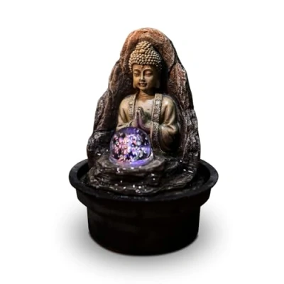 Afbeelding van fontein Peace Boeddha 21 cm interieur voor binnen relaxeer zen waterornament cadeau geschenk relatiegeschenk kerst nieuwjaar verjaardag origineel lente zomer lentecollectie zomercollectie afkoeling koelte