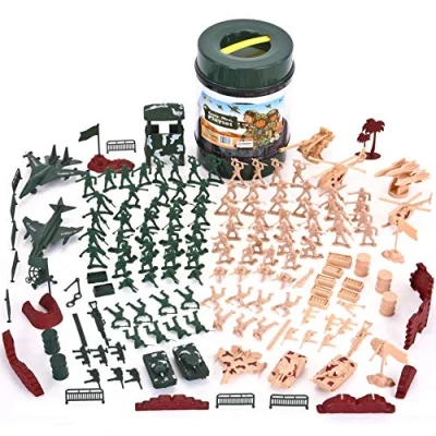 Afbeelding van JOYIN 164 Stuks Militaire Soldier Playset Army Men Play Bucket Action Figures Battle Group Deluxe Speelset met Men, Aircrafts, Helikopters, Tanks