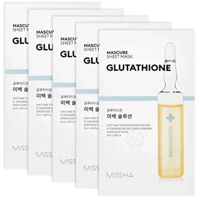 Afbeelding van MISSHA Verhelderend gezichtsmasker Glutathion Mascure Whitening Solution Krachtige antioxidant Vermindert vlekken en verkleuringen egaliseert de huidskleur, 1 Unit