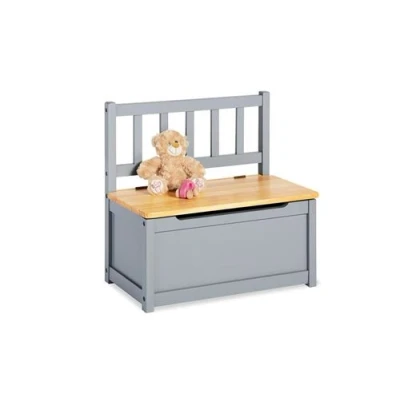 Image de Coffre a jouets en bois avec banc et dossier Fenna Gris Naturel