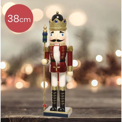 Afbeelding van Notenkraker rood blauw met gouden dirigeerstok 38CM