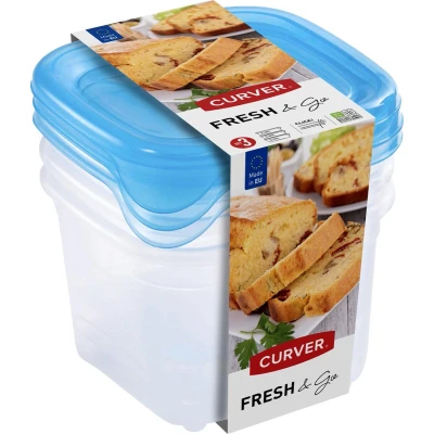 Afbeelding van Curver Fresh &amp; Go Vershoudbakjes met deksel Vierkant 3x0,45L 3 stuks Transparant/Blauw
