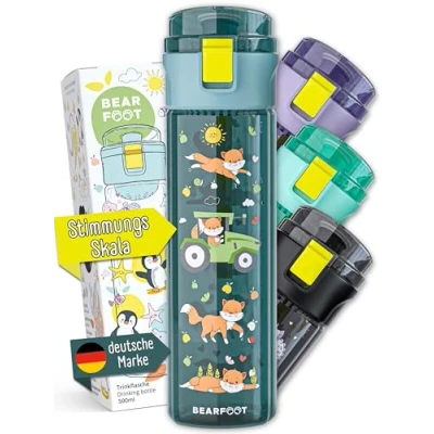 Afbeelding van BEARFOOT Drinkfles voor kinderen, lekvrij, 500 ml, lichte Tritan waterfles, BPA vrij, geschikt koolzuurhoudende dranken, vaatwasmachinebestendig, jongens, meisjes, peuters (tractor blauw)