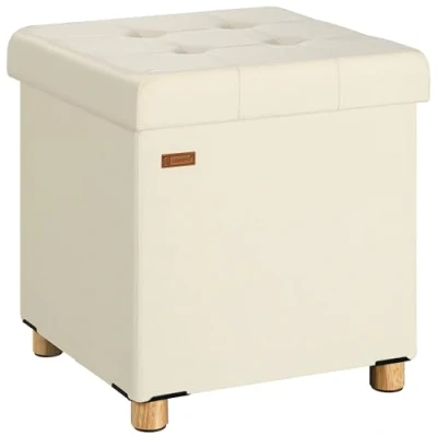 Afbeelding van Casaria Voetenbankje Houten poten 40L Opbergruimte 38x38x42cm Beige