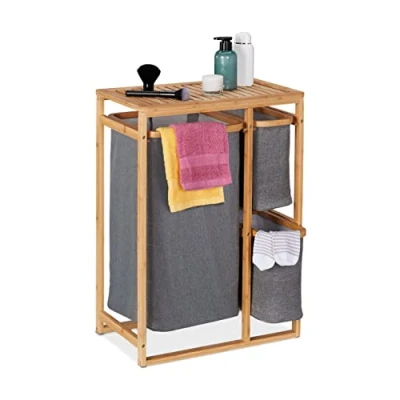 Afbeelding van Relaxdays badkamerrek met wasmand bamboe wassorteerder grote wasbox slaapkamer