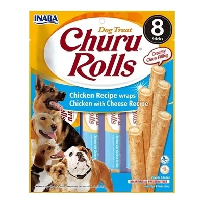 Afbeelding van Inaba Churu Hondensnacks Rolls Chicken &amp; Cheese Wraps 8 x 20 gr