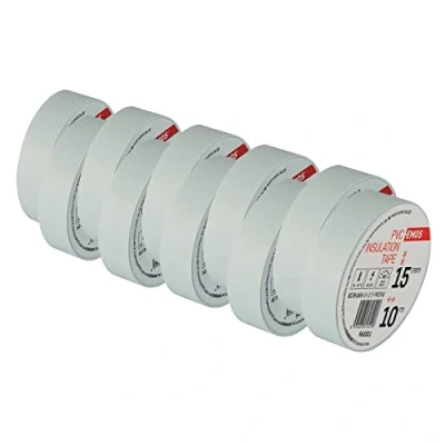 Afbeelding van EMOS 10 stuks pvc isolatietape, wit, 15 mm x m, 0,13 dik, hoge diëlektrische sterkte en temperatuurbereik, uv bestendig, waterdichte verbinding, zonder