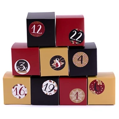 Afbeelding van pajoma Adventskalender om te vullen met 24 kerstgeschenkdozen, kerstkalender, knutselset cijferstickers
