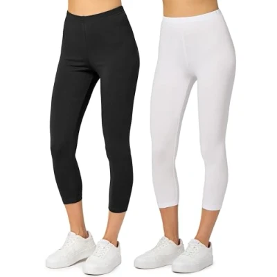 Afbeelding van Merry Style MS MS10 199 LE 2Pack Dames Capri Leggings Sport Vrijetijdsbroek 3/4 Lengte Katoen Sporbroek Yogabroek Zwart/Wit XL