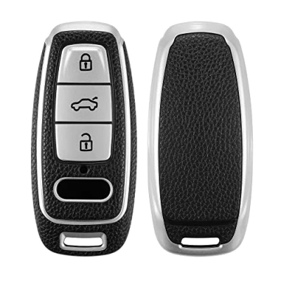 Afbeelding van kwmobile autosleutelhoes geschikt voor Audi A6 A7 A8 Q7 Q8 3 knops autosleutel Keyless TPU beschermhoes in zilver / zwart Autosleutelcover