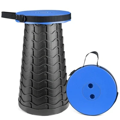 Afbeelding van Draagbare telescopische kruk, 2e generatie, intrekbare kruk voor kamperen, tuin, vissen, wandelen, reizen, barbecue, verstelbare krukken van kunststof, belastbaar tot 180 kg (blauw)