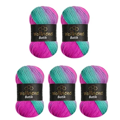 Afbeelding van Wollbiene Batik Set van 5 bollen 100 g wol voor breien en haken (500 g) Veelkleurig Met kleurgradatie Kleur 2040 roze groen